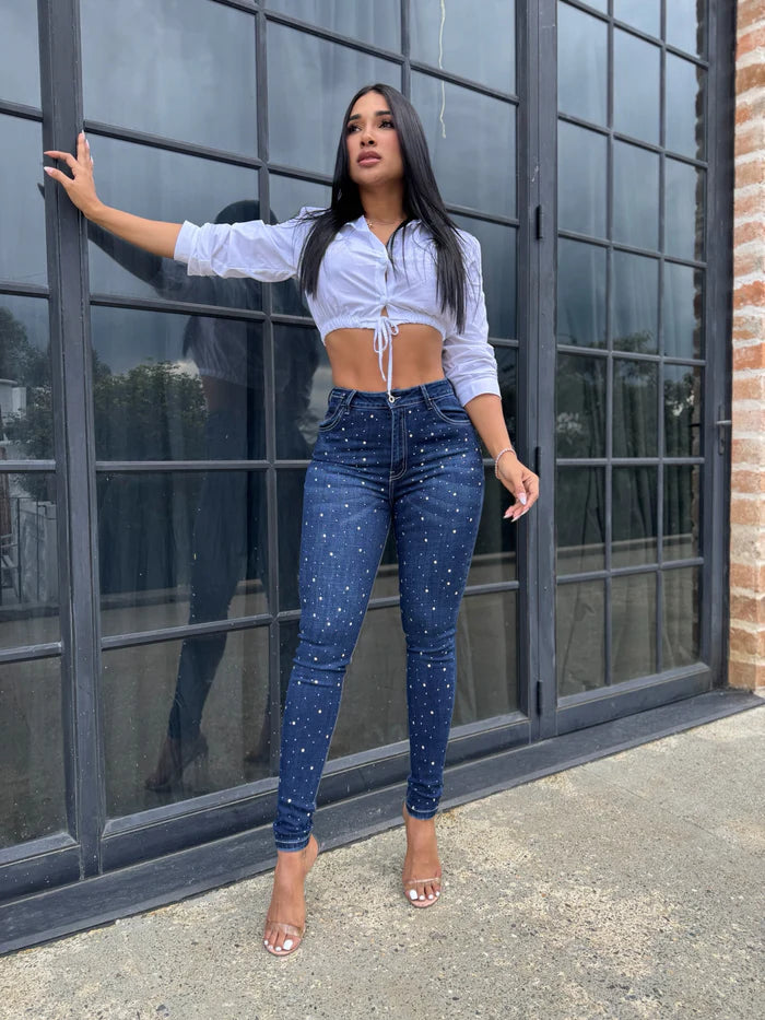 Jean Romena -  Skinny Oscuro con Cristales