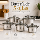Set de Ollas Profesional de 5 Piezas - Tapas de Cristal