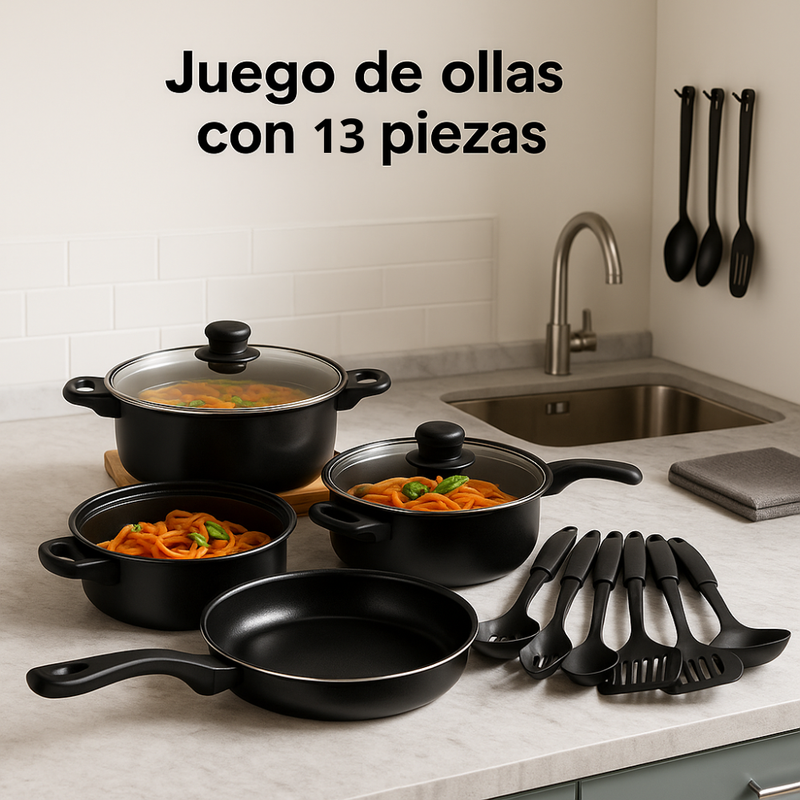 Bateria 13pz A/a Smart Chef Color Negro - Más utensilios de regalo